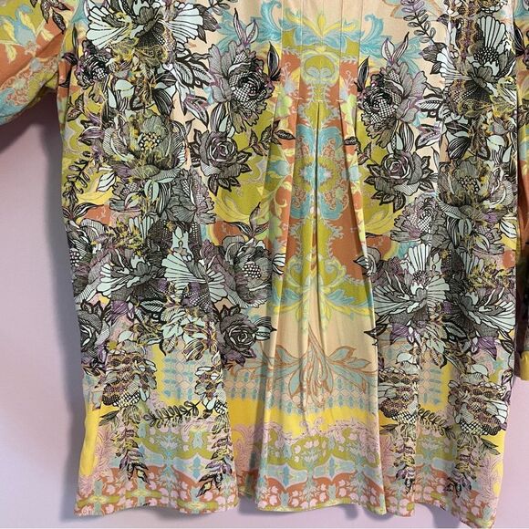 Soft Surroundings Boho Blouse Jersey Knit Top 3/4 Sleeve Yellow Psychedelic XL - Picture 9 of 10